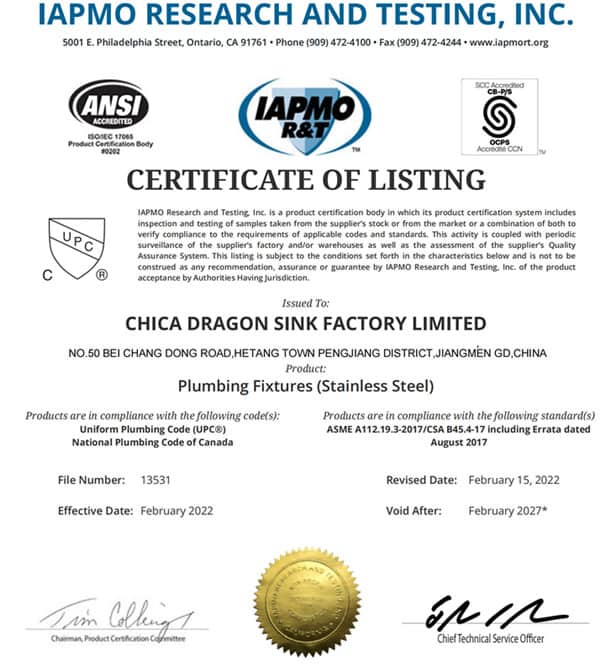 cUpc Certificate- Chica