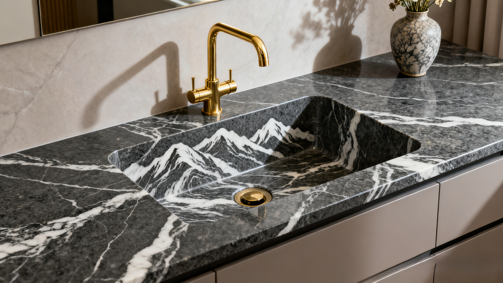 Stone-vein & patterned finishes kitchen sink