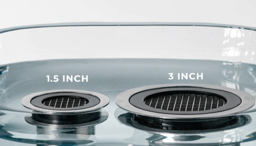 Comparison of 1.5-inch vs 3-inch sink drain sizes, showing different standard drain diameters for kitchen and bathroom sinks