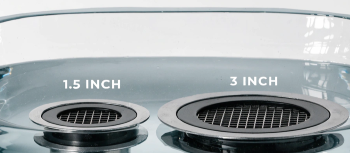 Comparison of 1.5-inch vs 3-inch sink drain sizes, showing different standard drain diameters for kitchen and bathroom sinks